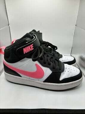 Nike Court Borough Mid 2 GS Sz 5Y White Black Pink Hi Top Sneakers Womens 6.5